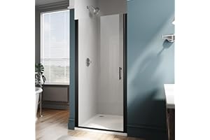 ELEGANT Pivot Shower Door 30 in. W x 72 in. H, Pivot Swing Shower Doors with 1/4 in. Clear Tempered Shower Glass Panel in Matte Black, Semi-Frameless Glass Shower Door