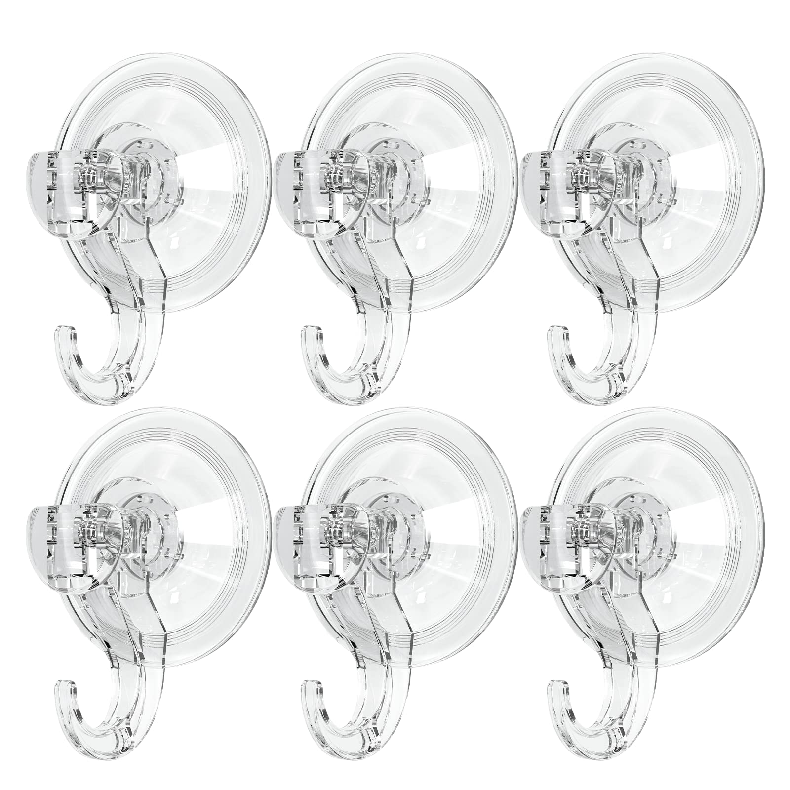 GlobaLink Bathroom Suction Hooks - 6 Pack, Heavy Duty 3KG Capacity, Clear Shower Hooks for Bathroom, Kitchen, Window Bags, Coats, Caps, Towel