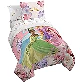 Jay Franco Disney Princess Twin Size Comforter Set - 5 Piece Bedding Includes Sheet Set & Pillow Covers - Super Soft Cozy Floral Bedding with Cinderella and Ariel