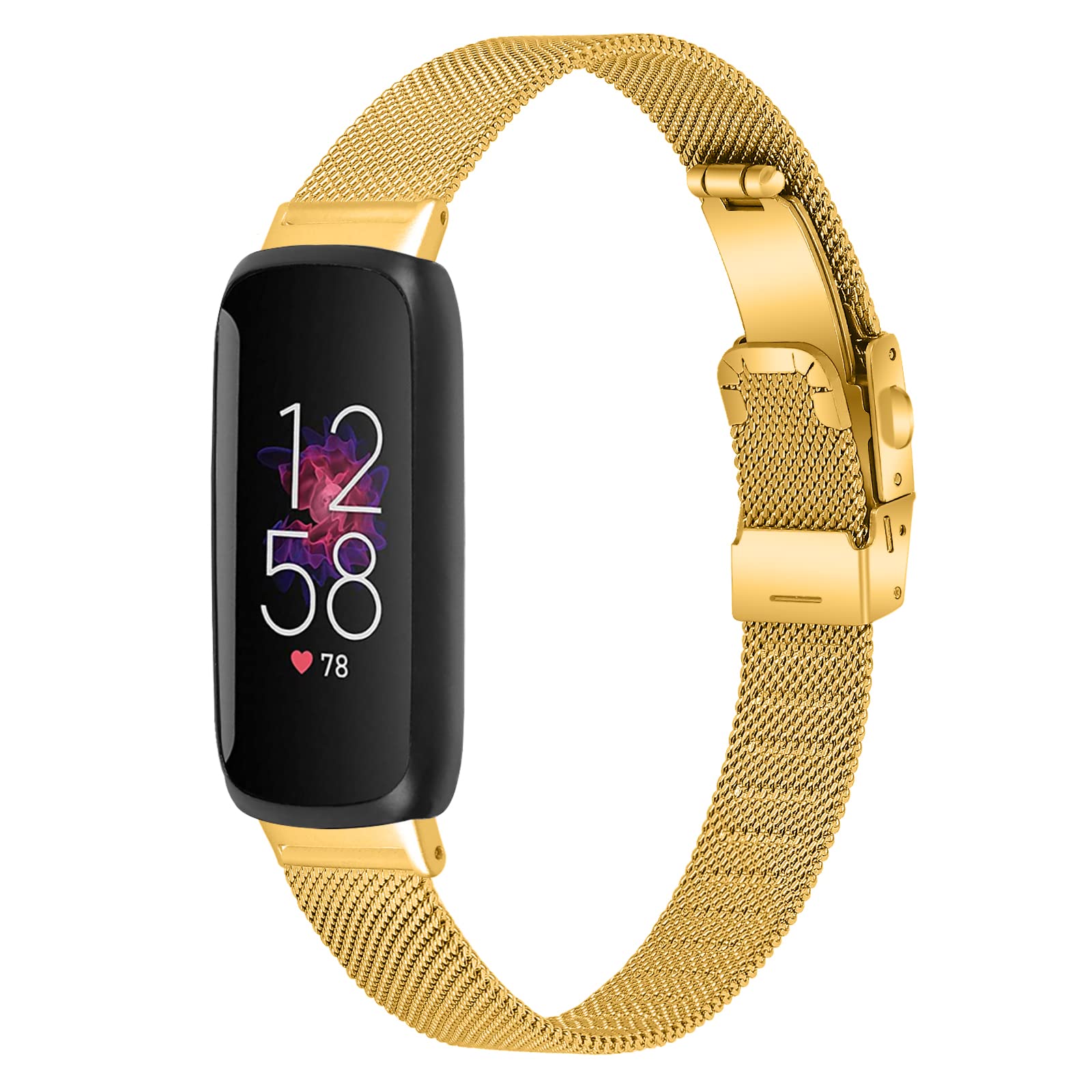 Gimuk Strap Compatible with Fitbit Inspire 3 Strap, Adjustable Stainless Steel Metal Loop Mesh Bands Magnetic Replacement Wristband for Fitbit Inspire 3 for Women Men (Gold)