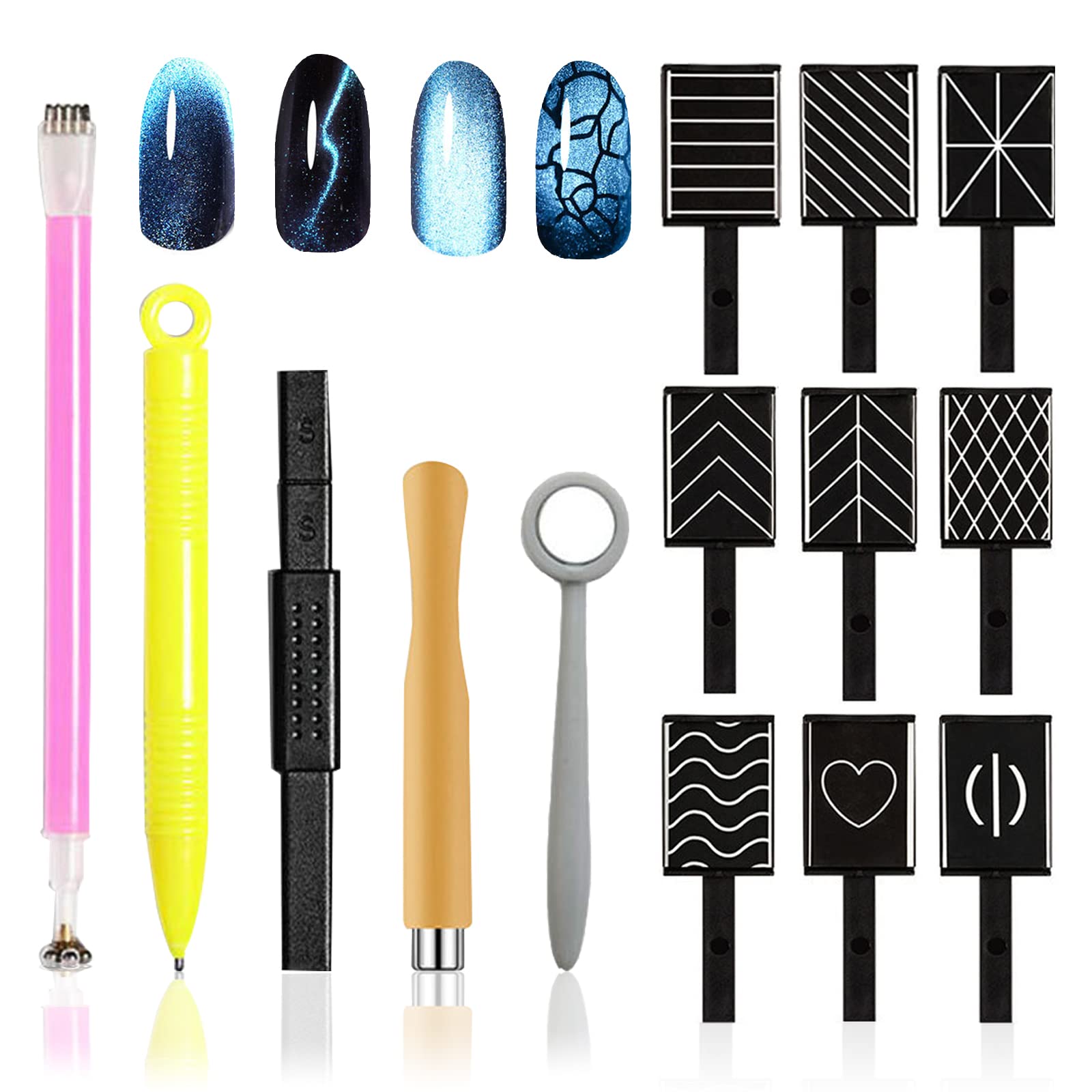 WisherMar 14Pcs Magnet Stick Set Strong Magnet Nail Art Pen Tool for DIY 3D Magnetic Cat Eye Effect Polish UV Gel Polish Cats Eyes Effect