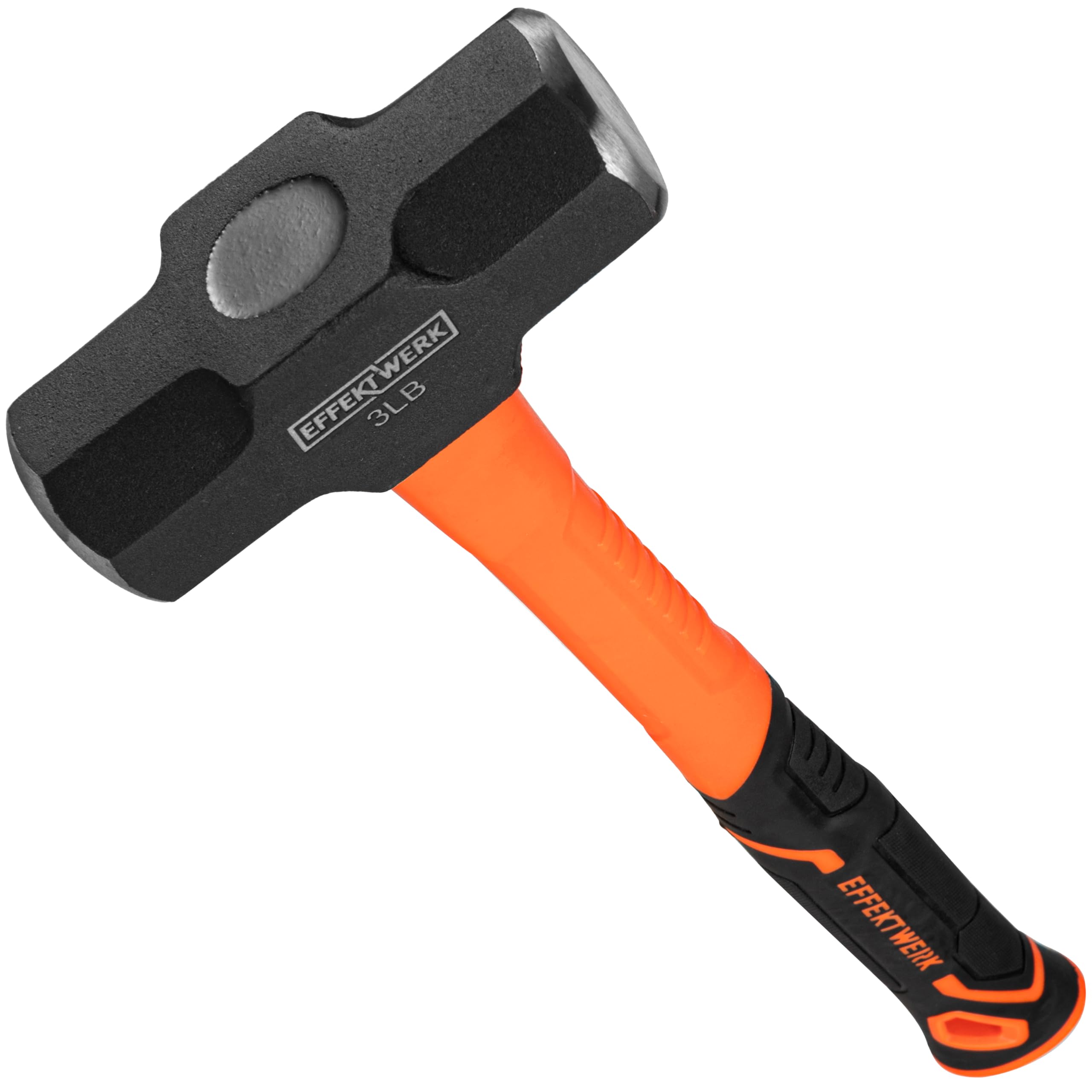 Effektwerk Club Hammer (1.3 kg / 3 lbs) - Heavy-Duty Sledgehammer w/ 33 cm Shock Absorbing Fibreglass Rubber Handle - Drilling Sledge Hammer w/Forged Steel Head for Demolition Work