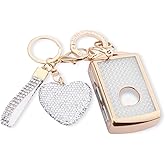 Meruns Compatible with Volvo Key fob Cover with Diamond Bling Keychain, Car Accessories Key Holder Shell for XC40 XC60 XC90 S90 V90 2021 2022 Smart Key, Gold Clear