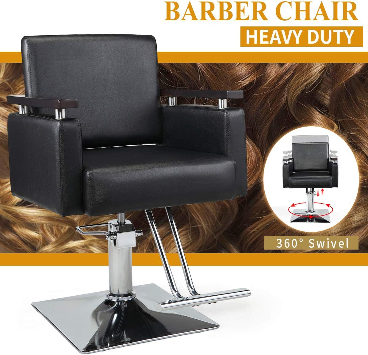 JAXPETY Hydraulic Barber Chair, 360 Degrees Rolling Swivel Wide Styling Salon Chair, All Purpose Beauty Equipment with Foot Rest and Square Base, Black: Kitchen & Dining