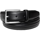 Florsheim Caprio Genuine Real Leather Belt for Men | Dress and Casual, Stylish, Fashionable, Luxury, Raised Center with Stitching, Brushed Silver Square Buckle