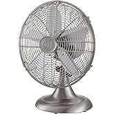 Good Housekeeping 92605 All-Metal 12" Retro Desk Office Table Fan with Wide Oscillation, 3-Speed Settings & Carrying Handle, 