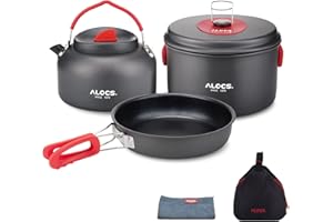 Alocs Camping Cookware Set - Lightweight Camping Cookware Mess Kit - Camping Pots and Pans Set - Camping Cooking Gear with Po
