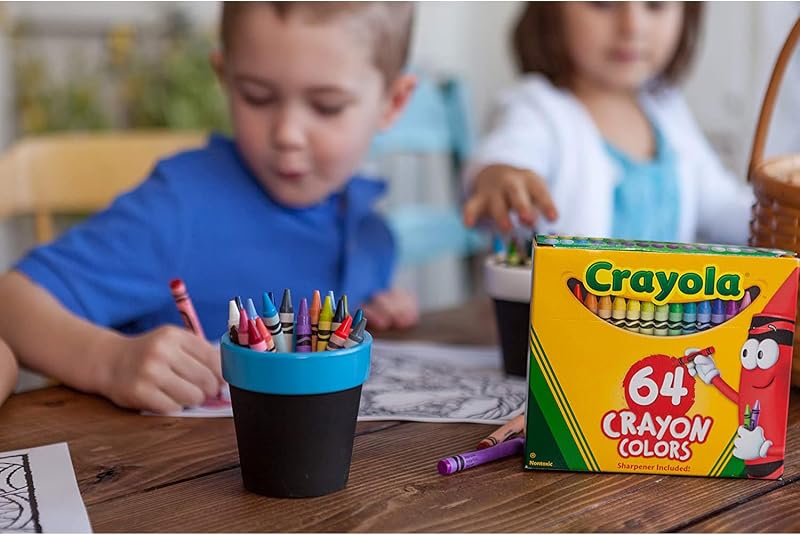 Pastelli a Cera, Confezione da 64 crayon, Temperino Incluso nella Confezione, per Scuola e Tempo Libero, 64 Colori Assortiti, Realizzati con Energia Solare, 52-6448