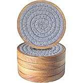 Eykao Drink Coasters Set of 5, Coasters for Drinks Absorbent, Wood Coasters for Coffee Table, Housewarming Gift for Farmhouse Home Decor,4 inches (Brown & Gray)