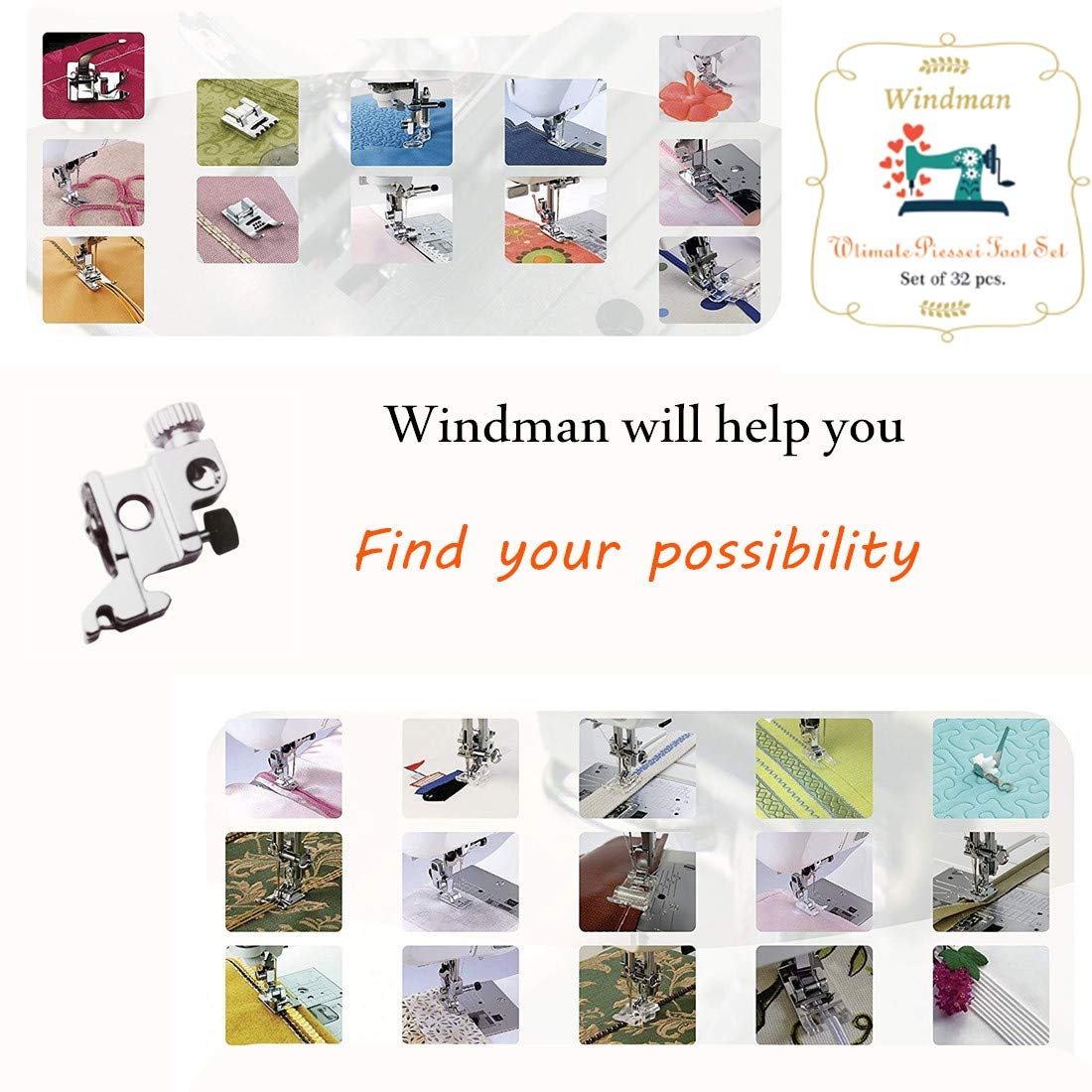 Windman 32Pcs Sewing Machine Presser Feet Set Include Instructions and Deluxe Package for Brother Singer Janome Babylock Low Shank Sewing Machine Use