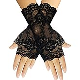 monochef Women Short Lace Gloves Sunblock Fingerless Bridal Wrist Gloves Opera Evening Wedding Tea Party Prom Cosplay 1920s