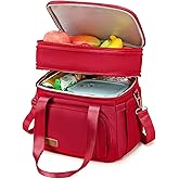MAPLELILY Lunch Box for Men Women - Double Deck Insulated Lunch Bag, Large Leak Proof Tote Cooler, Wide Open Dual Compartment Lunch Bags with Shoulder Strap, For Work Picnic Hiking Beach, Red