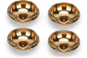 4our Faith Golden Brass Kuber Diya Deepak – Handmade Traditional Oil Lamp Set of 4 for Diwali Pooja and Home Decoration, Made of Virgin Brass Metal Perfect for Festival Celebrations
