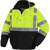 Pursky Men's High Visibility Jacket Reflective Winter Safety Jackets Waterproof Hi Vis Construction Work Coats With Hood