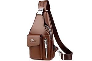 LuckY.Ss Men's Leather Sling Bag Chest Shoulder Bags Anti-theft Backpack Purse