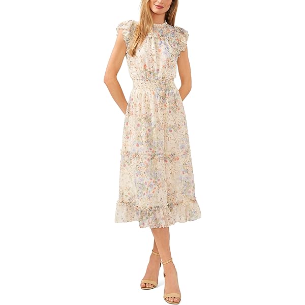 Club Monaco Women's Tie Front Flutter Sleeve Midi Dress, Blueberry  Cream/Bleu, Small at Amazon Women's Clothing store