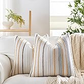 yeshttdy Boho Pillow Covers 18x18 Inch Orange Blue White Striped Farmhouse Decorative Accen Throw Pillow Covers Boho Cushion Case for Bed Sofa Couch Home Decor Set of 2
