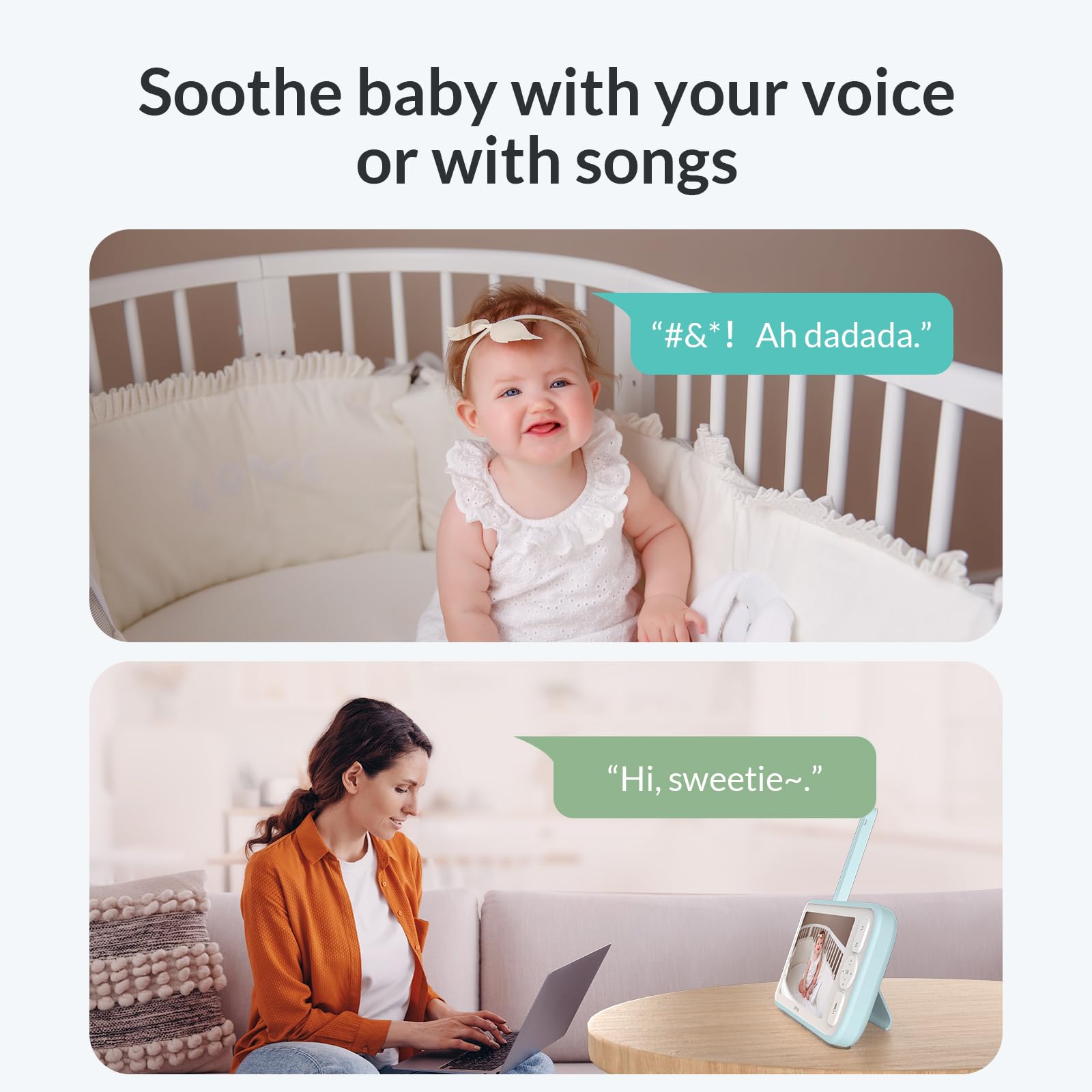 NETVUE Upgraded Baby Monitor Camera, 5000mAh Baby Camera Monitor Audio, Moniteur Bébé with Cry Detection, 5