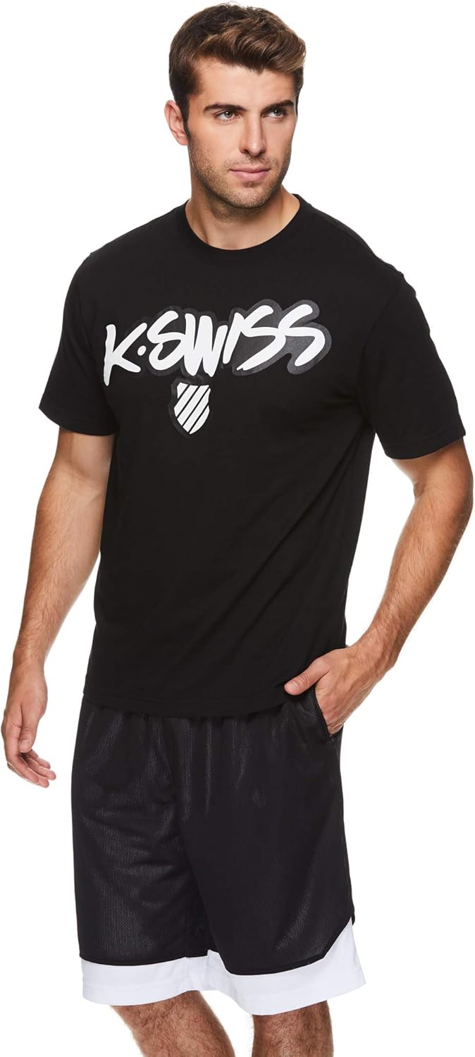 K-Swiss Men's Graphic Workout T Shirt - Short Sleeve Gym & Training Athleisure Tee: Clothing