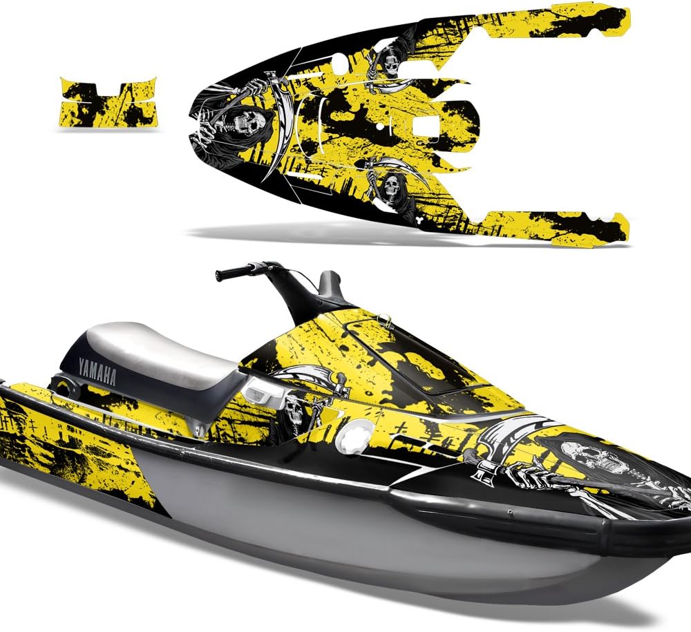 Jet Ski Graphics kit Sticker Decal Compatible with Yamaha WaveRunner III 1991-1996 - Reaper V2 Yellow