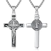 Lfkk 925 Sterling Silver Cross Necklace for Men Protection Jewelry Religious Gifts with 22"+2" Rolo Chain
