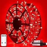 JMEXSUSS 500 LED Red Valentine Lights Indoor Outdoor, 163 FT Clear Wire Red Lights Plug in, 8 Modes Christmas String Light Outdoor Waterproof for Xmas Tree Bedroom Room Halloween