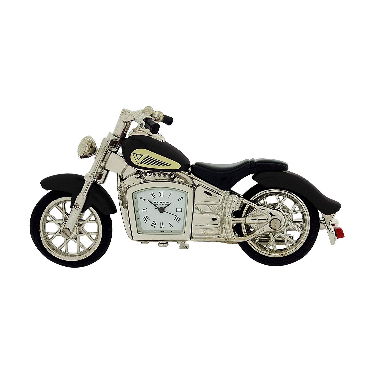 Widdop and Co Miniature Clock - Black Motorcycle in Indian Look, black, Strap.