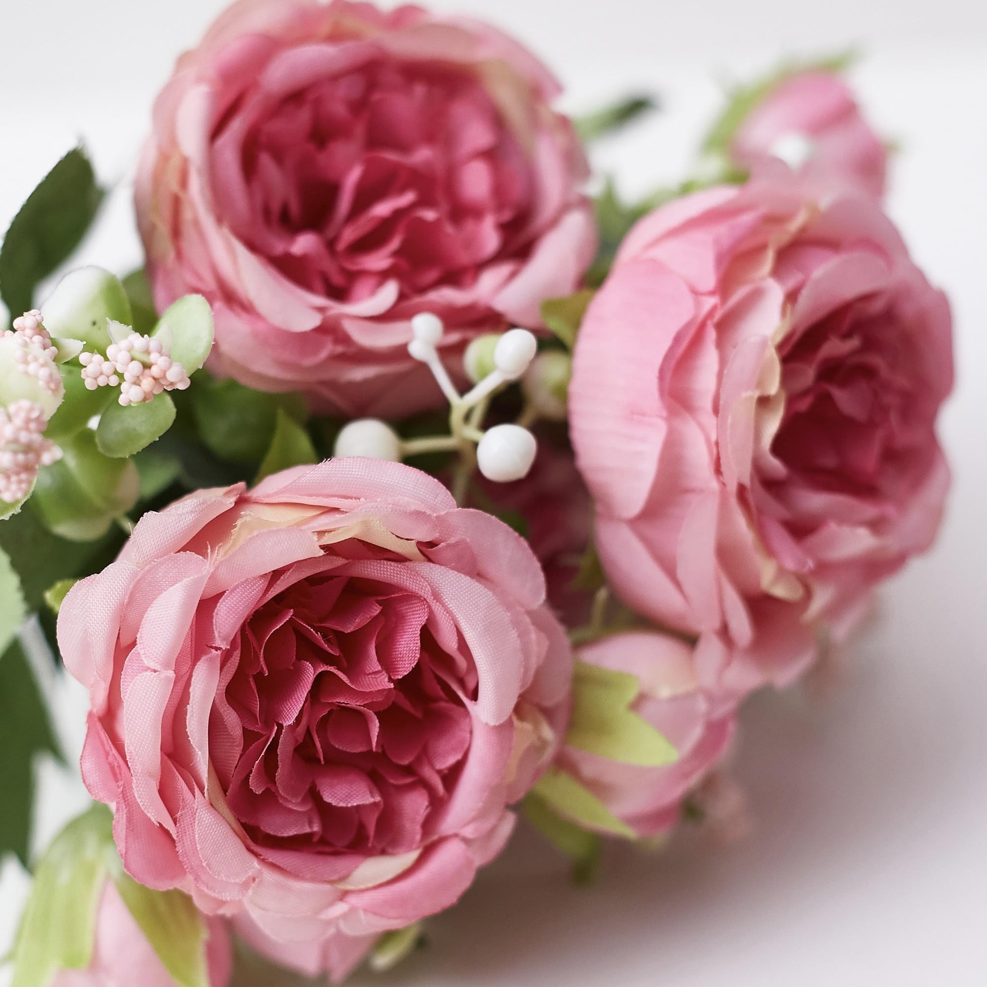 The Baked Studio - Silk Peony and Tea Rose Artificial Bouquet 9 Heads Realistic Fake Plant for DIY Craft Cake Living Room Home Wedding Decoration (PRETTY PINK) — image 1
