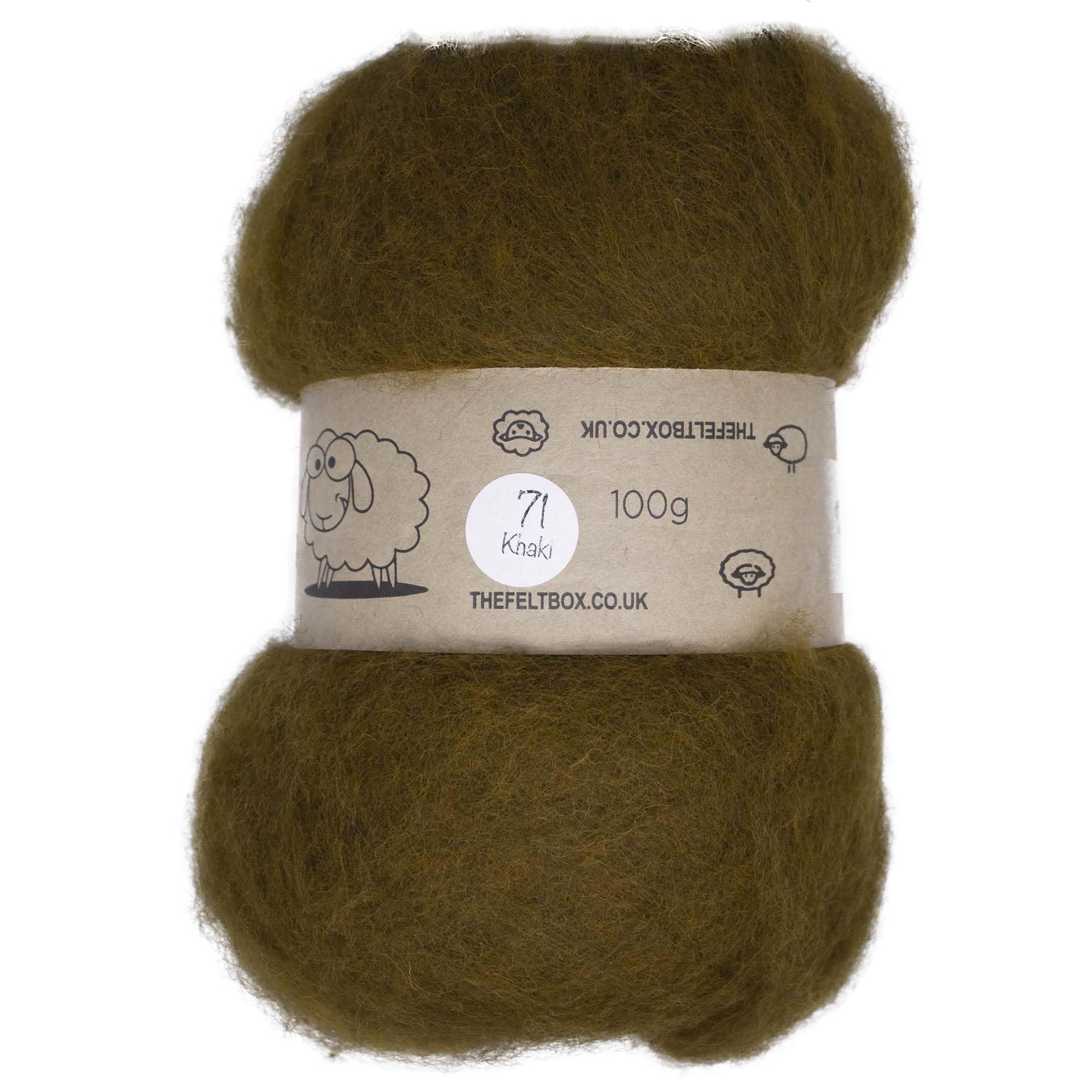 Carded Wool For Felting, Needle Felting Wool, Wool Batt, Craft Wool, Single Shade (Group C), 100 grams 3.5 Oz (Khaki (71))