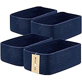 MiniArk Small Storage Baskets for Organizing | Closet Organizer Bins | Shelf Toy Basket | Woven Rope Baskets | Cube Decorative Box | Shallow Basket | 11.5x7.5x4.7” | 4 Packs Navy Blue