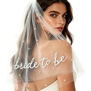 Fenyor7i Bride to Be Veil – White Short Embroidered Bridal Veil with Pearls for Bachelorette Party, Wedding Shower, Bride Acc