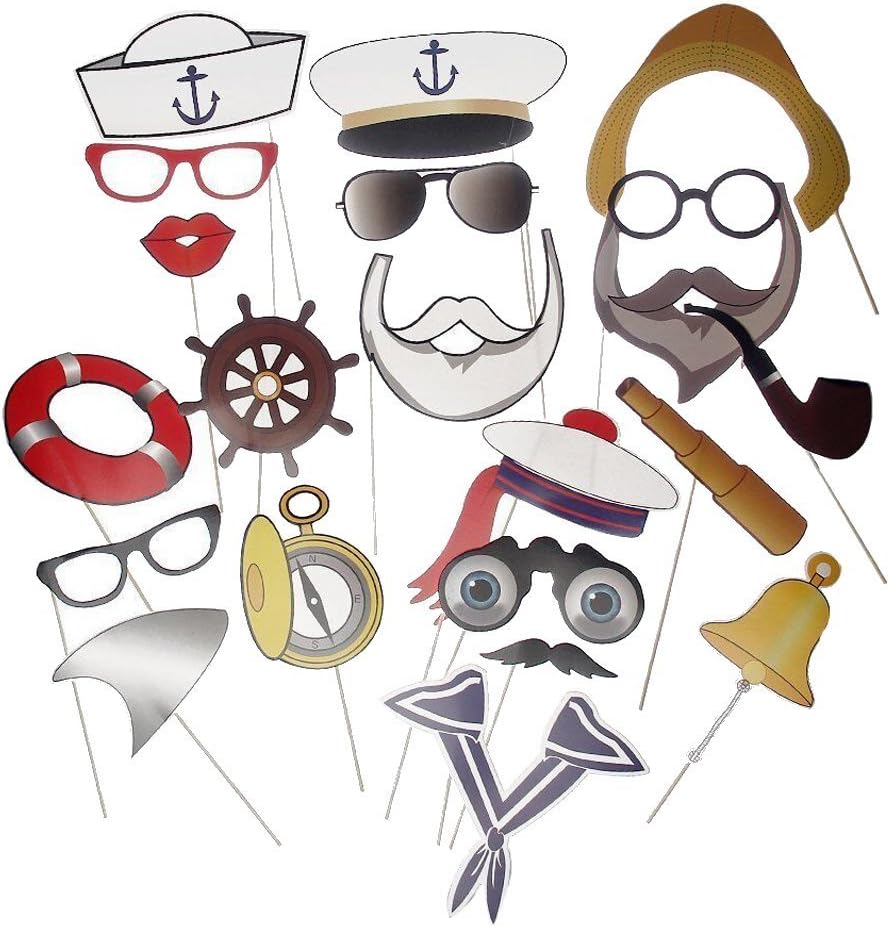 Nautical Photo Booth Props Captain Navy Props 21 DIY Kits for Birthday Party Decorations & Anchor Party Favors