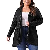 Agnes Orinda Plus Size Sequin Cardigans for Sparkly Long Sleeve Open Front Outerwear Coat Shimmer Glitter Jacket