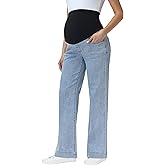 Foucome Maternity Jeans Over The Belly Wide Leg Jeans Stretch Baggy Pregnancy Denim Pants