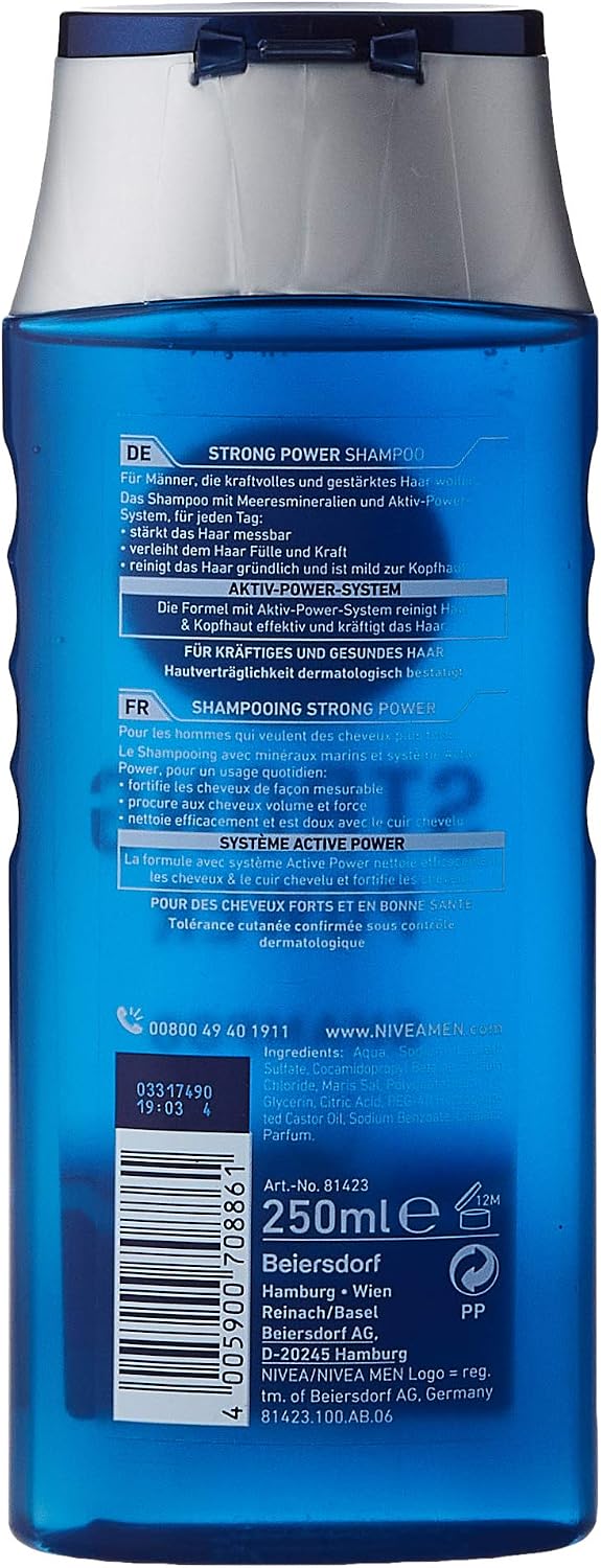 NIVEA MEN Strong Power Shampoo (250ml), Effective Hair Shampoo with Sea Minerals - Image 4