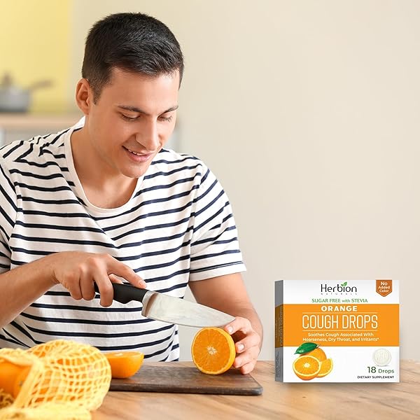 HERBION NATURALS COUGH DROPS, SUGAR-FREE WITH STEVIA, DIETARY SUPPLEMENT, SOOTHES COUGH, FOR ADULTS & CHILDREN OVER 6 YEARS,18 COUNT (PACK OF 1), ORANGE