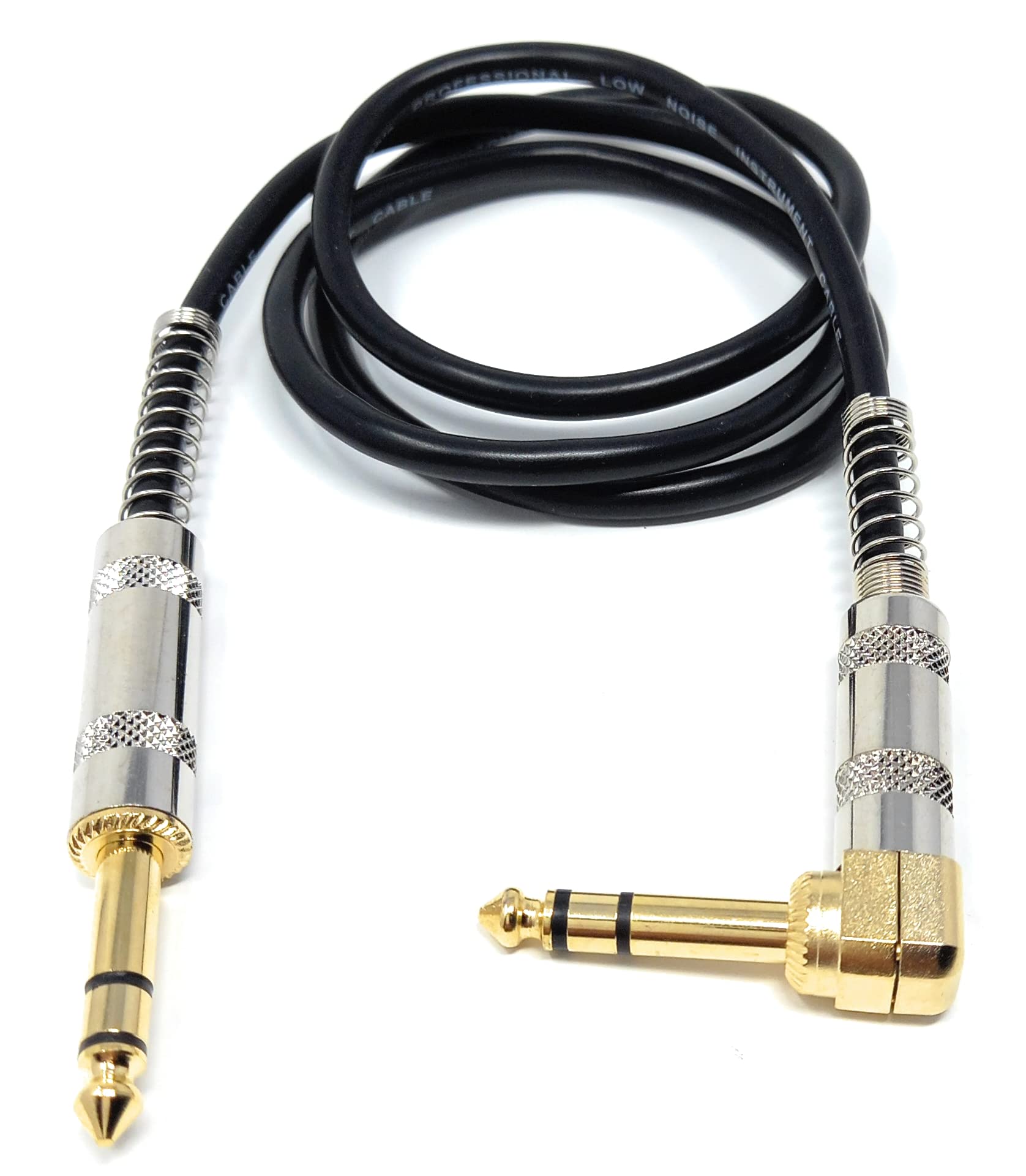 DRUT 1m Straight 6.35mm to Right Angle Jack Stereo Audio Male to Male Plugs 3 Pole TRS Balanced Patch Cable 3.3ft