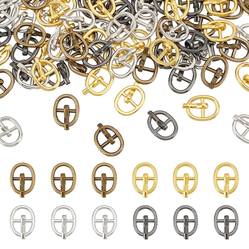 FINGERINSPIRE 80PCS Tiny Oval Alloy Buckle for Doll Making 10.5x8mm 4Colors Mini Metal Roller Buckle Oval Belt Buckles Center Bar Belt Buckles for Doll DIY Single Prong Belt Purse Making Accessories