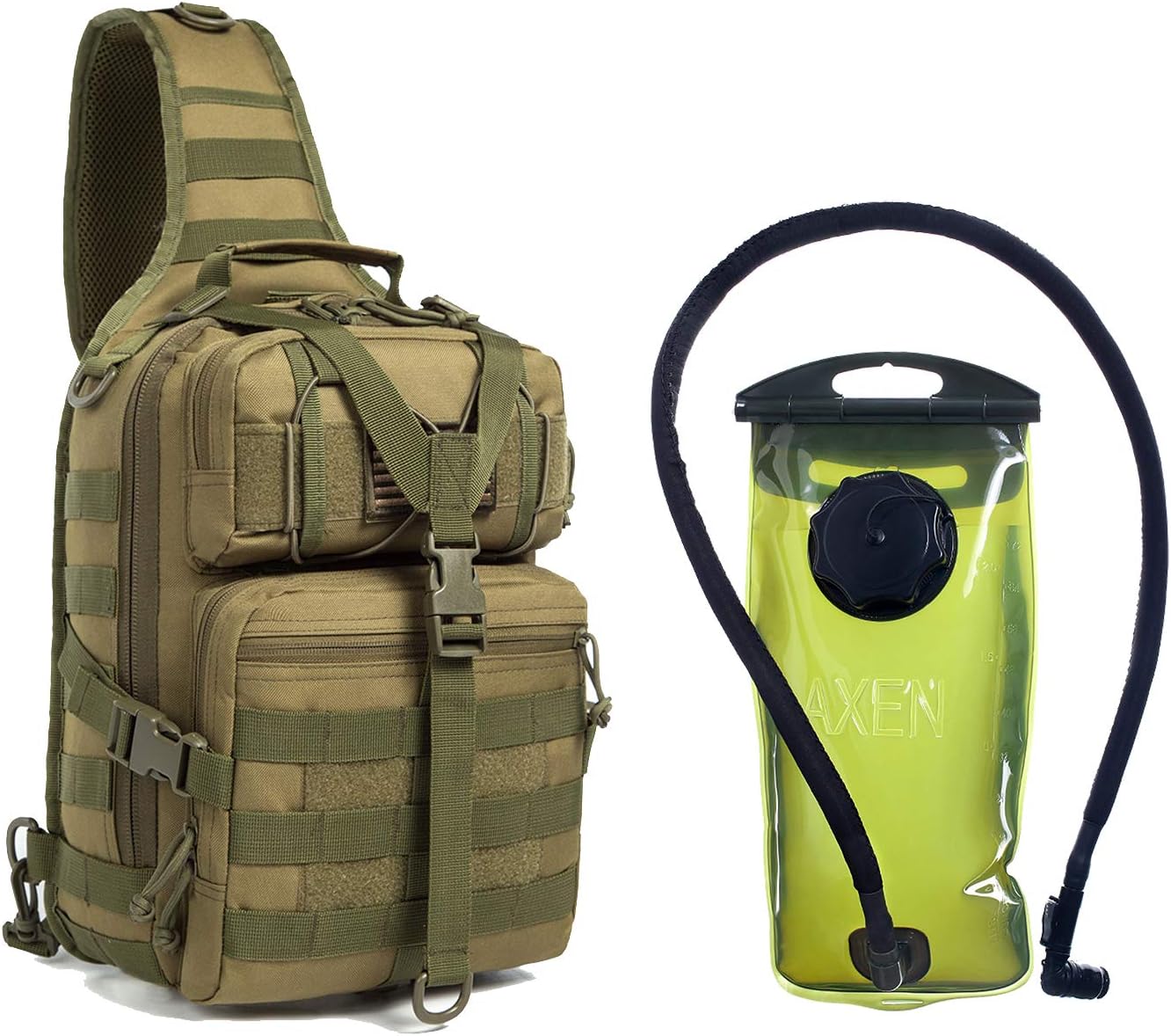 AXEN Tactical EDC Sling Bag Pack, Military Rover Shoulder Molle Backpack, with USA Flag Patch