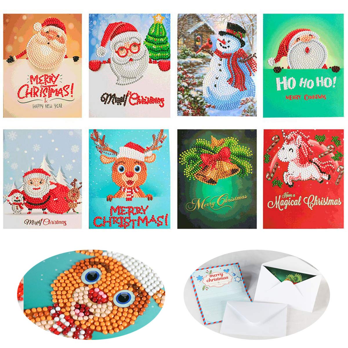 O&BTRC01 Diamond Art Christmas Cards,Diamond Painting Christmas Cards,Gem Art Xmas Card 8PCS