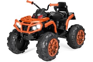 Best Choice Products 12V Kids Ride-On Electric ATV, 4-Wheeler Quad Car Toy w/Bluetooth Audio, 3.7mph Max Speed, Treaded Tires, LED Headlights, Radio - Orange