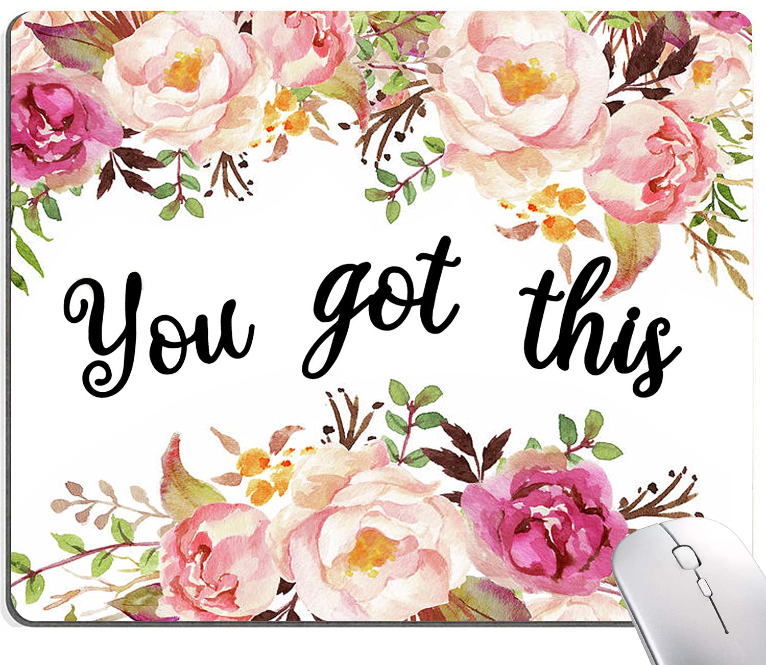 Photo 1 of Hokafenle Mouse Pad Motivational, Cute Floral Mouse Pad with Inspirational Quote, You Got This Mousepad Design, Mouse Mat Square Waterproof Non-Slip Rubber Base Mouse Pads for Office Home Laptop