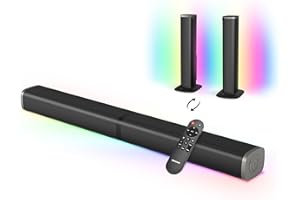 Wohome 2.2 Sound Bar for Smart TV with Built-in Subwoofers, 32 Inches Detachable Soundbar Speaker, Bluetooth 5.3/ARC/Optical/AUX/USB Connection with Colorful Backlight (Black-no ARC Cable)