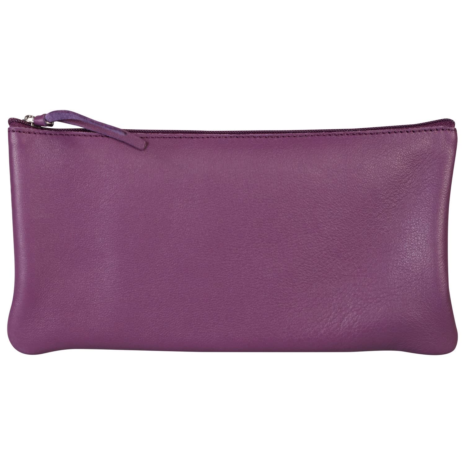 Clairefontaine - Ref 410169C - Coloured Leather Flat Pencil Case - 22 x 11cm, Made From Genuine Lambskin Leather, Metal Zip With Leather Puller - Purple