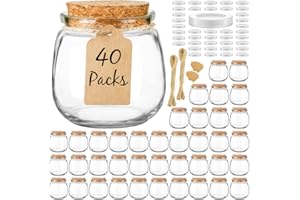 40 Pack Mini Overnight Oats Jars for Candles, 7oz Small Glass Bottles with Cork Lids, Honey PE Lids for Wedding Favors, DIY G