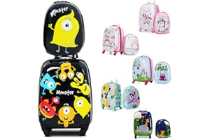 KOTEK Kids Carry On Luggage Set, 16" Hardside Rolling Suitcase with Spinner Wheels, Travel Rolling Luggage for Boys Girls (Mo