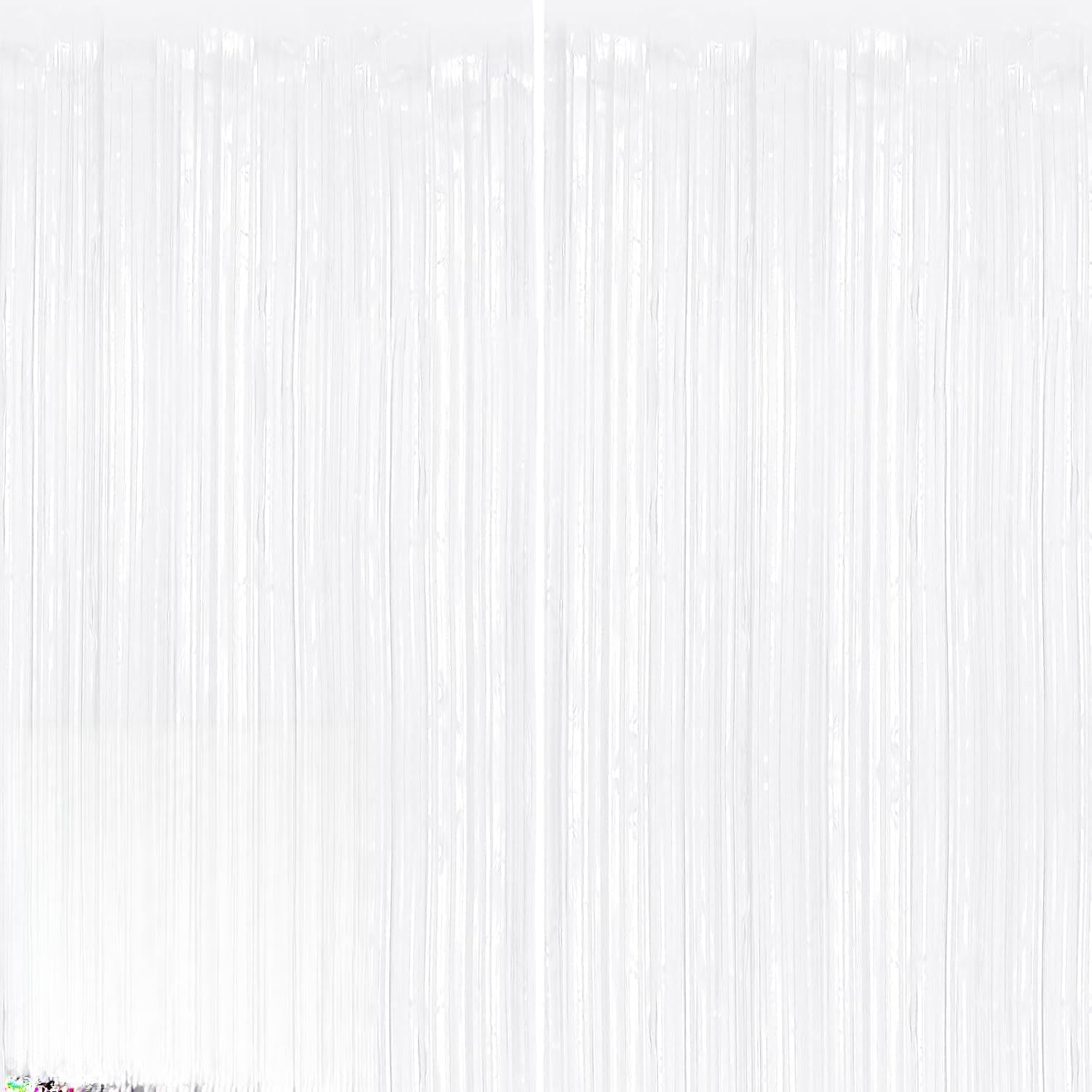 Photo 1 of 2Pack White Metallic Tinsel Foil Fringe Curtains, White Streamer Backdrop Curtains for Birthday Party Decorations, Fringe Backdrop for Wedding Foil Curtain Backdrop for Bachelorette Party Disco Party