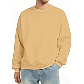 Soamat Men's Crewneck Sweatshirt Oversized Long Sleeve Ribbed Knit Pullover Shirt Drop Shoulder Fleece Hoodies Casual Tops