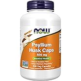 NOW Foods Supplements, Psyllium Husk Caps 500 mg, Non-GMO Project Verified, Natural Soluble Fiber, Intestinal Health*, 200 Veg Capsules