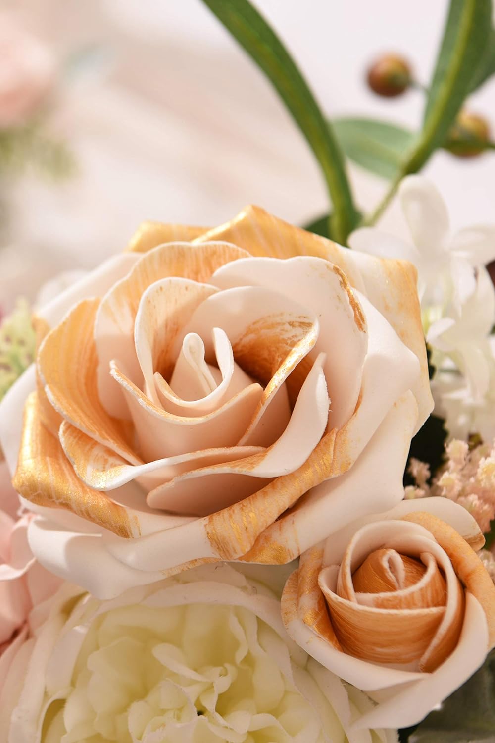 Buy Ling S Moment Artificial Flowers Gold Tipped Roses 20pcs White Gold Roses With Stem For Diy Wedding Centerpieces Floral Arrangements Cake Decorations Online At Low Prices In India Amazon In